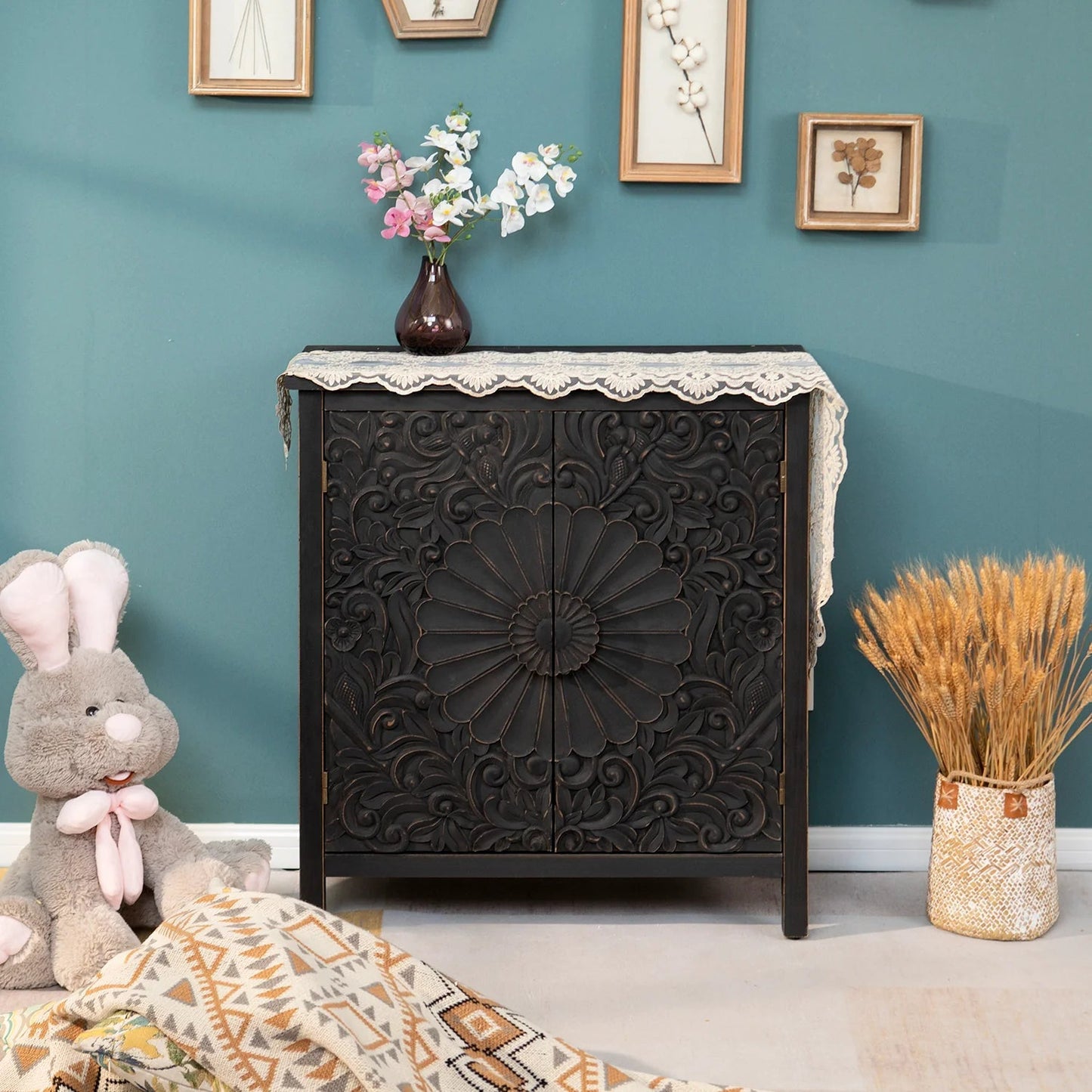 Sophia & William 2-Door Accent Storage Distressed Cabinet for Entryway,Living Room,Bedroom-Black