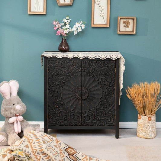 Sophia & William 2-Door Accent Storage Distressed Cabinet for Entryway,Living Room,Bedroom-Black