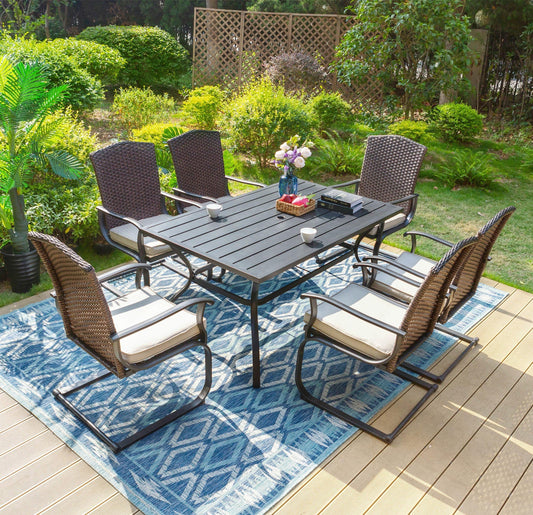 Sophia & William 7 Pieces Patio Dining Set Wicker Chairs & Umbrella Table