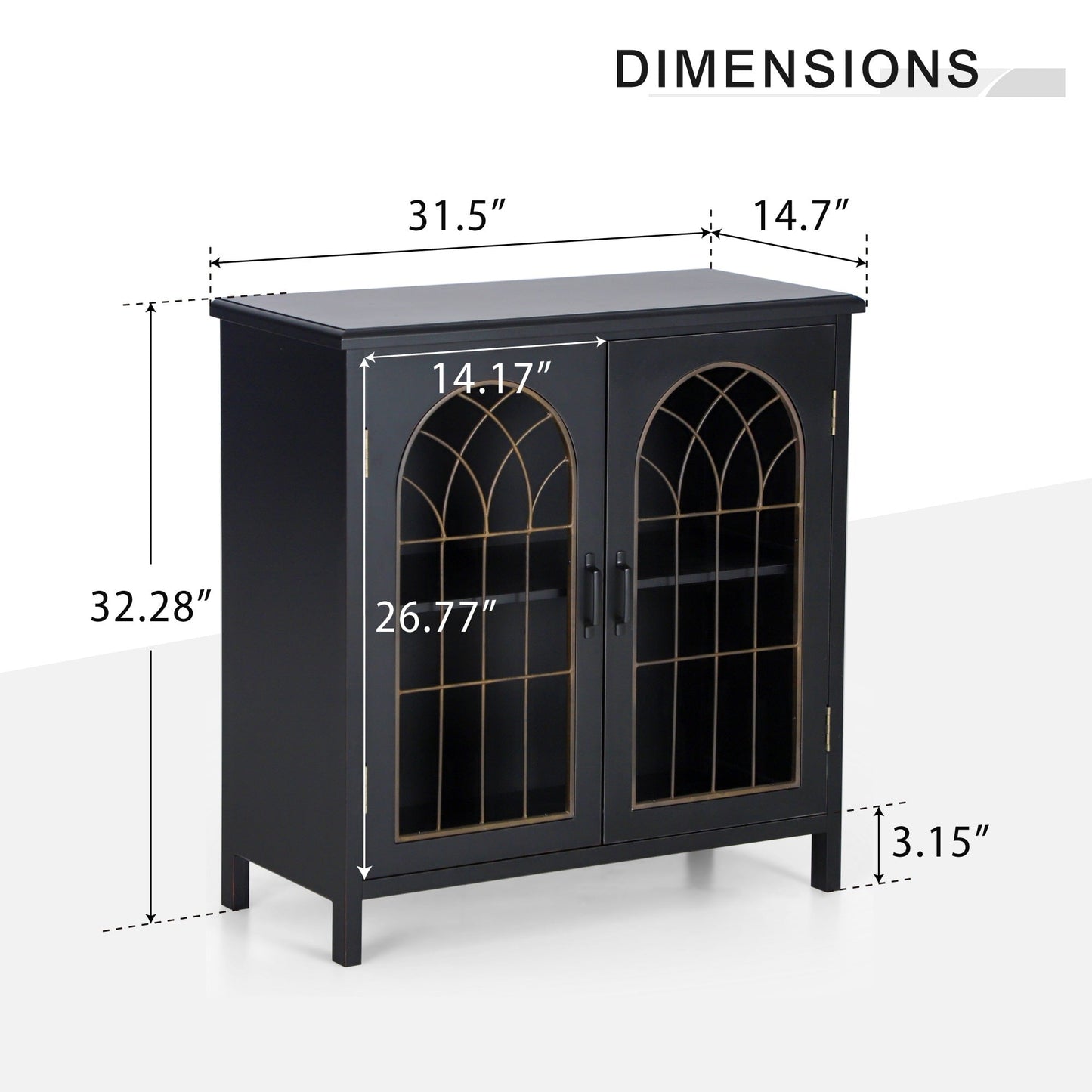 Alpha Joy 2-Door Accent Cabinet, Vintage Storage Cabinet in Church Window Design for Entryway, Dining Room, Black