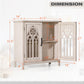 Alpha Joy 2-Door Accent Cabinet, Retro Storage Cabinet with Hollow-Carved Church Window Door for Entryway, Living Room, White