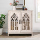 Alpha Joy 2-Door Accent Cabinet, Retro Storage Cabinet with Hollow-Carved Church Window Door for Entryway, Living Room, White