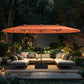 Alpha Joy 15ft Extra Large Outdoor Patio Umbrella Double-Sided Ventilation Umbrella with Led Lights & Umbrella Base, Orange Red