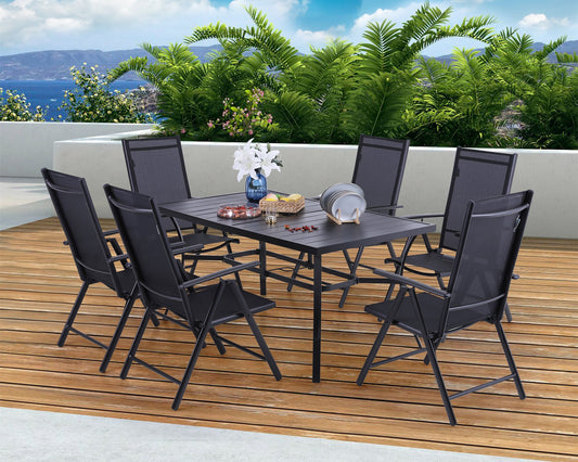 Sophia&William 7 Pcs Patio Dining Set Metal Table and Chairs Set for 6 People - Black