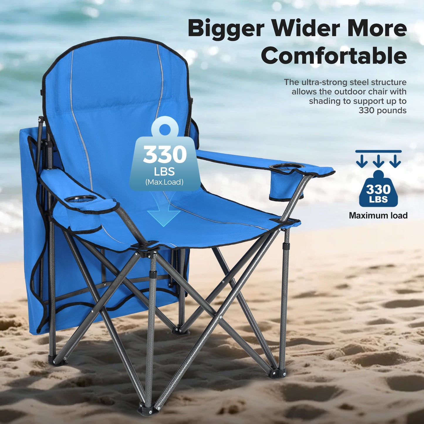 Sophia & William Heavy Duty Camping Chair Outdoor Oversized Padded Lawn Chair with Cooler, 450LBS Capacity, Navy