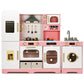 Alpha Joy Pretend Play Kitchen Large Wooden Toy Sets for Kids w/Realistic Sounds & Lights, Oven, Range Hood, Faucet, Sink, Cooking Accessories, Utensils, Pink