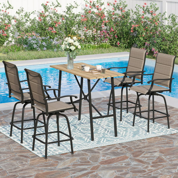 Sophia & William 5 Piece Patio Bar Set Outdoor Furniture Set with Padded Textilene Swivel Stool and Table