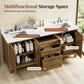 Sophia & William 72" Bathroom Vanity with Double Sink Freestanding Wood Bathroom Cabinet Vanity with 2 Adjustable Shlves, 1 Tip-out Drawers and 3 Pull-out Drawers, Light Oak