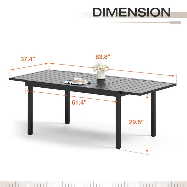 Sophia & William Expandable Steel Outdoor Patio Dining Table for 6-8 people, Black