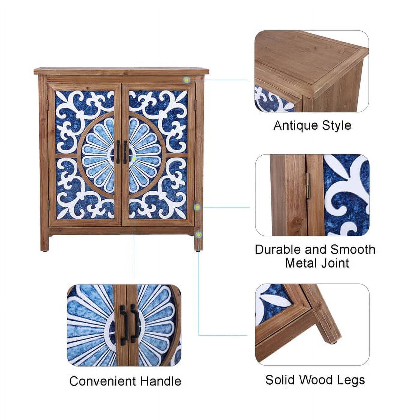 Alpha Joy Rustic 2-Door Accent Cabinet, Wood Storage Cabinet with Shelves in Porcelain Pattern for Entryway, Dining Room, Blue & White