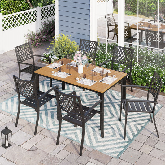 Sophia & William 7-Piece Outdoor Patio Dining Set Metal Chairs and Teak-grain Table Set