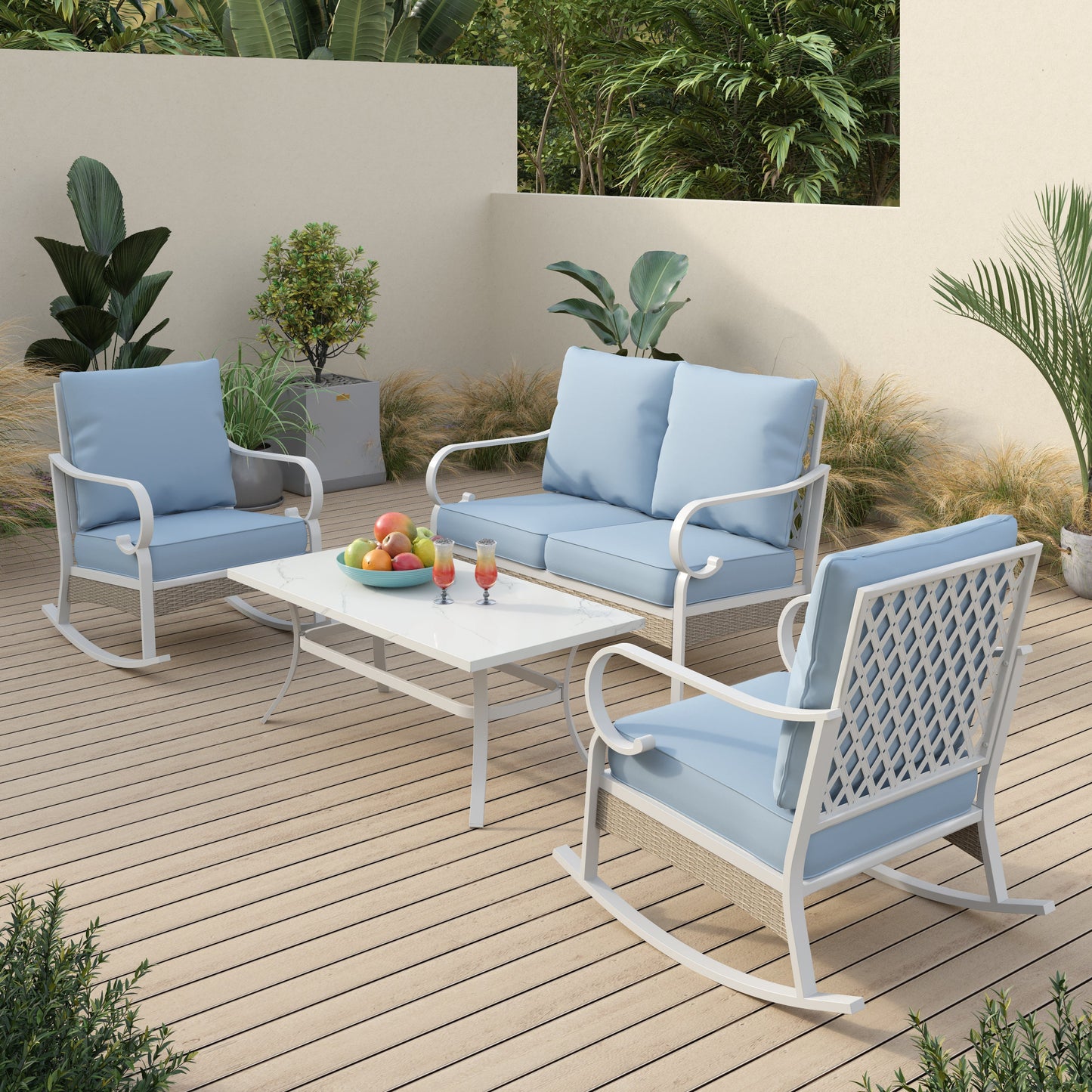 Sophia&William 4 Seat Patio Conversation Set Patio Table and Rocking Chairs Sets with Cushions and Pillows