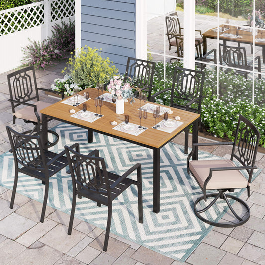 Sophia & William 7-Piece Outdoor Patio Dining Set Metal Chairs and Teak-grain Table Set