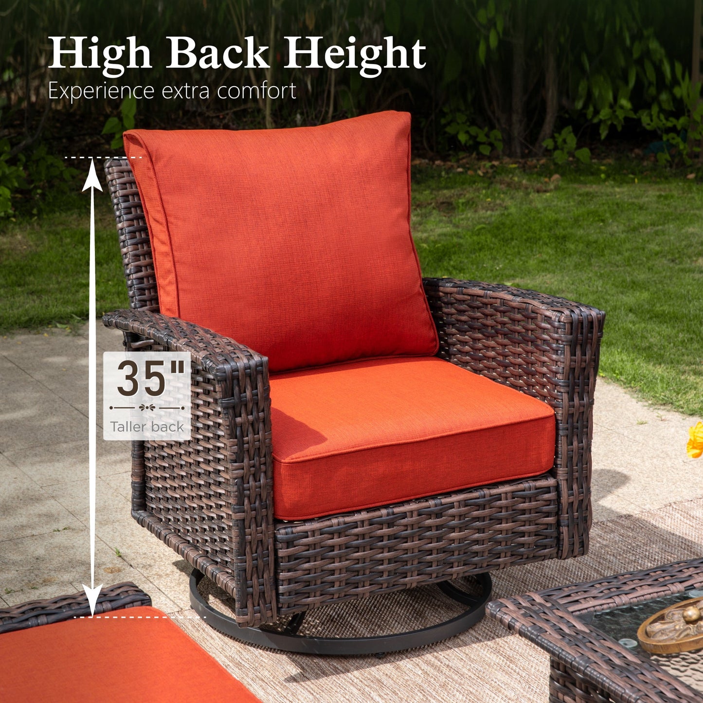 Sophia & William Outdoor Patio Wicker Swivel Chairs Set of 2 with 5.5" Thick Cushions, Red