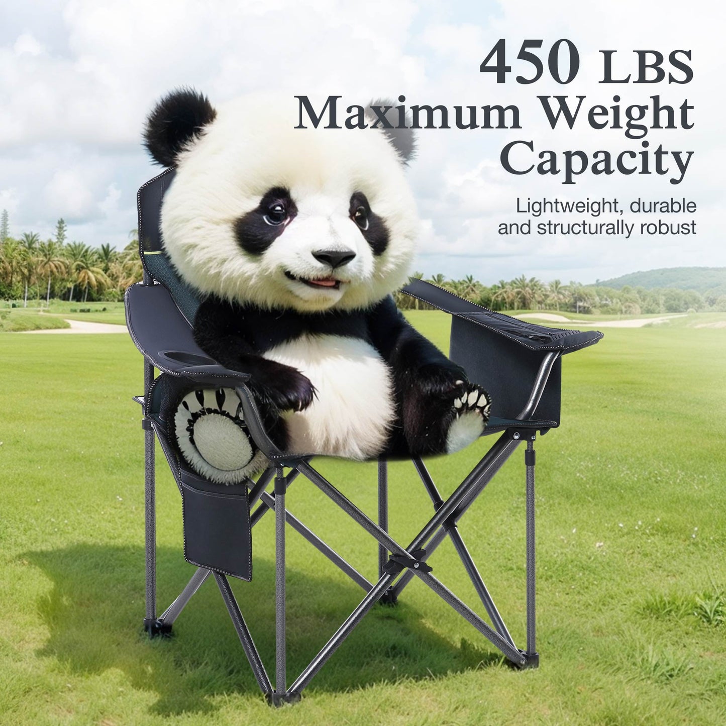 Sophia & William Heavy Duty Steel Camping Chair Outdoor Oversized Padded Lawn Chair with Cooler, 450LBS Capacity, Green