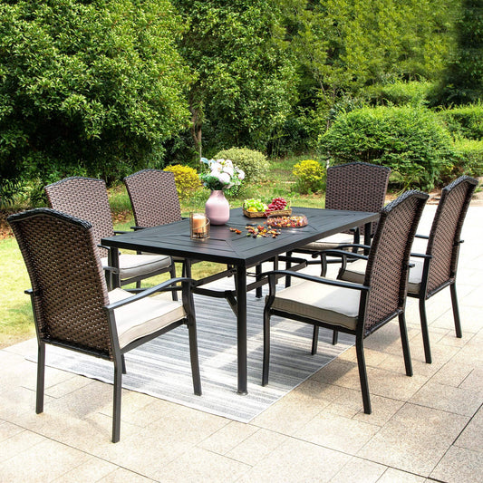 Sophia & William 7 Pieces Patio Dining Set Wicker Chairs & Umbrella Table