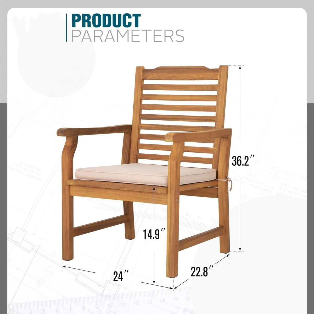 Sophia & William 7 Pieces Outdoor Patio Dining Set Wooden-like Metal Table and Acacia Wood Patio Chairs with Cushions for Lawn, Garden, Backyard