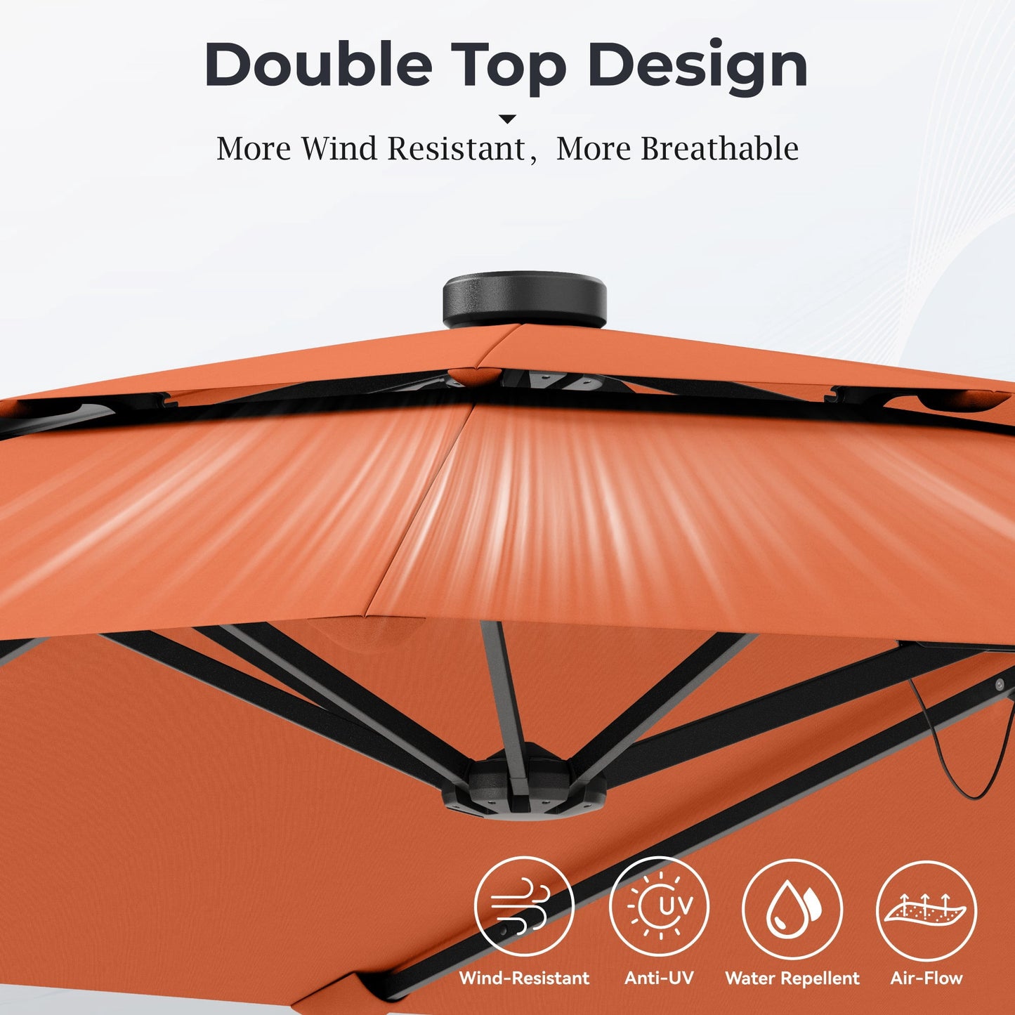 Alpha Joy 15ft Extra Large Outdoor Patio Umbrella Double-Sided Ventilation Umbrella with Led Lights & Umbrella Base, Orange Red