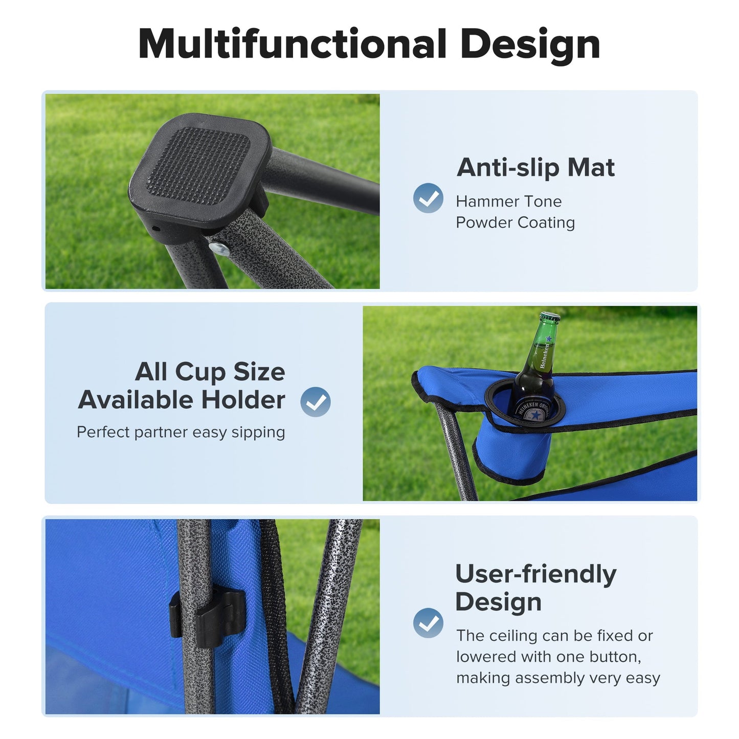 Sophia & William Oversized Camping Chair Outdoor Portable Folding Chair Heavy-Duty Steel Frame Support 350 Lbs, Blue