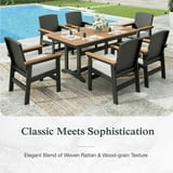 Sophia & William 7 Pieces Patio Outdoor Dining Set HDPE Furniture Set Wood-grain Table and Chairs Set with Wicker Back
