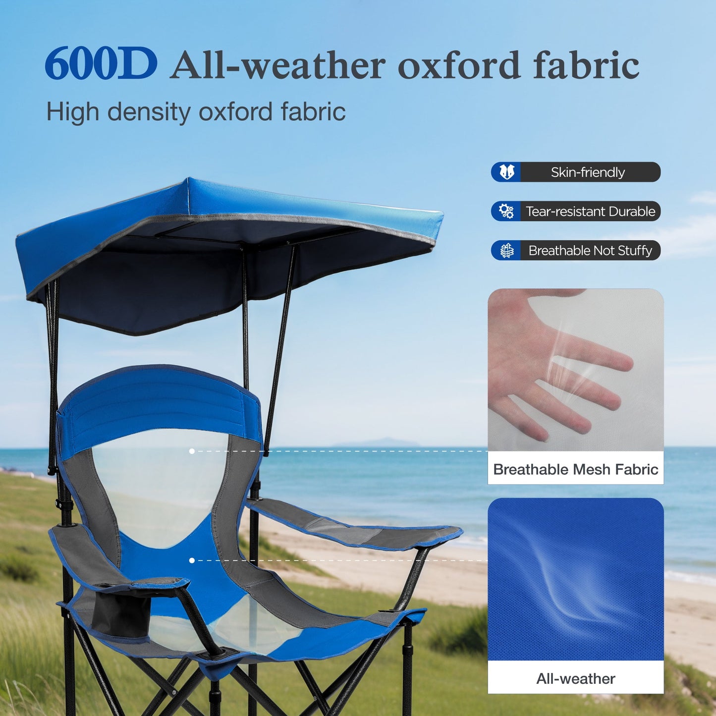 Sophia & William Foldable Canopy Chair Portable Camping Lounge Chair Outdoor Sunshade Canopy Chair with Cup Holder, 2 Pack, Enamel Blue