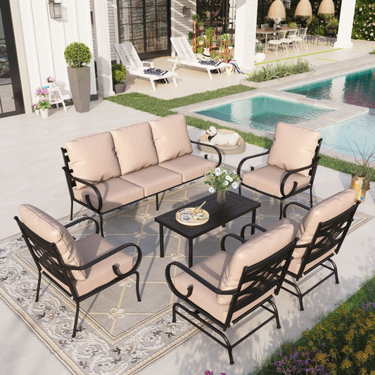Sophia & William Metal Patio Furniture Set Outdoor Sectional Conversation Set, Beige