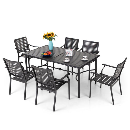 Sophia & William 7 Piece Outdoor Patio Dining Set Modern Metal Furniture with Stackable Chairs