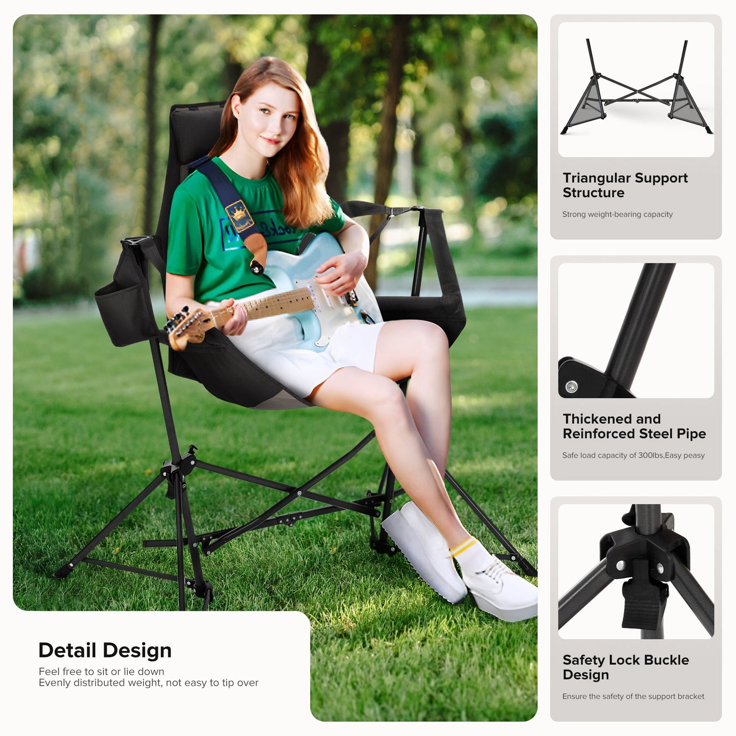 Alpha Joy Hammock Camping Chair Folding Rocking Chair, Black