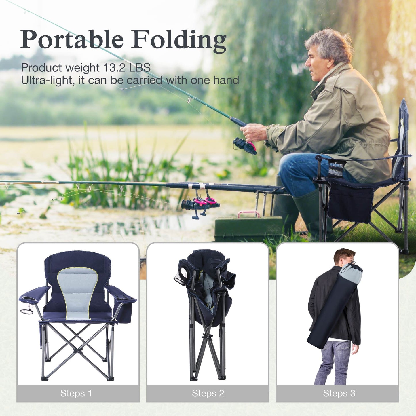 Sophia & William Oversized Camping Chair Portable Mesh Folding Chair with Cup Holder Supports Up to 450Lbs for Outdoor, Fishing, Beach, Backyard£¬ Red