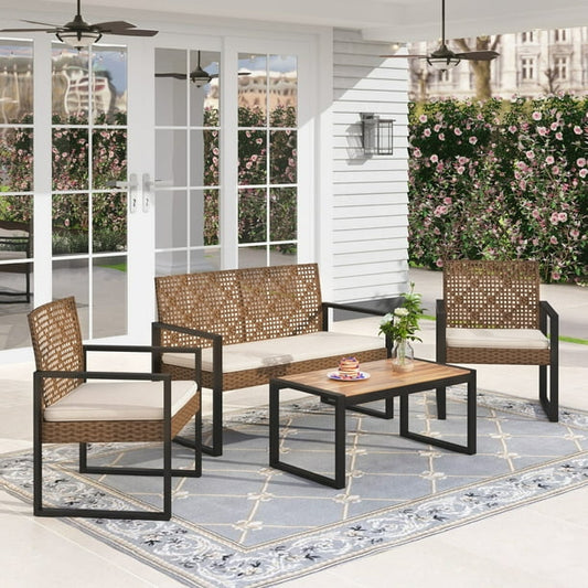 Sophia & William 4 Piece Wicker Outdoor Patio Conversation Set, Beige