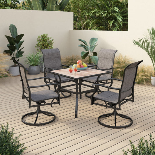 Sophia & William 5 Pieces Metal Patio Dining Set Swivel Paded Chairs and Table Set