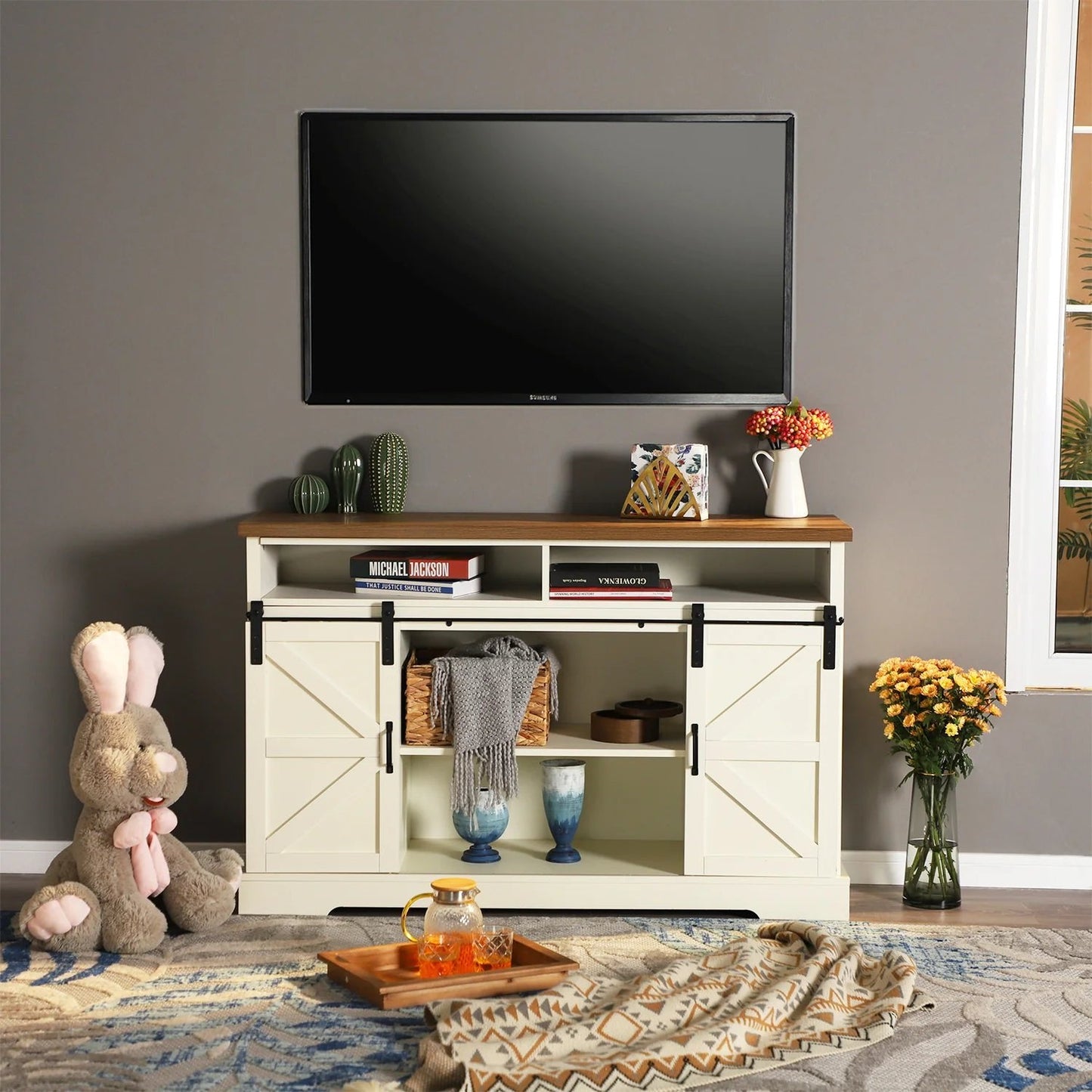 Sophia&William 52'' Sliding Barn Door Kitchen Sideboard Buffet Storage Cabinet-White