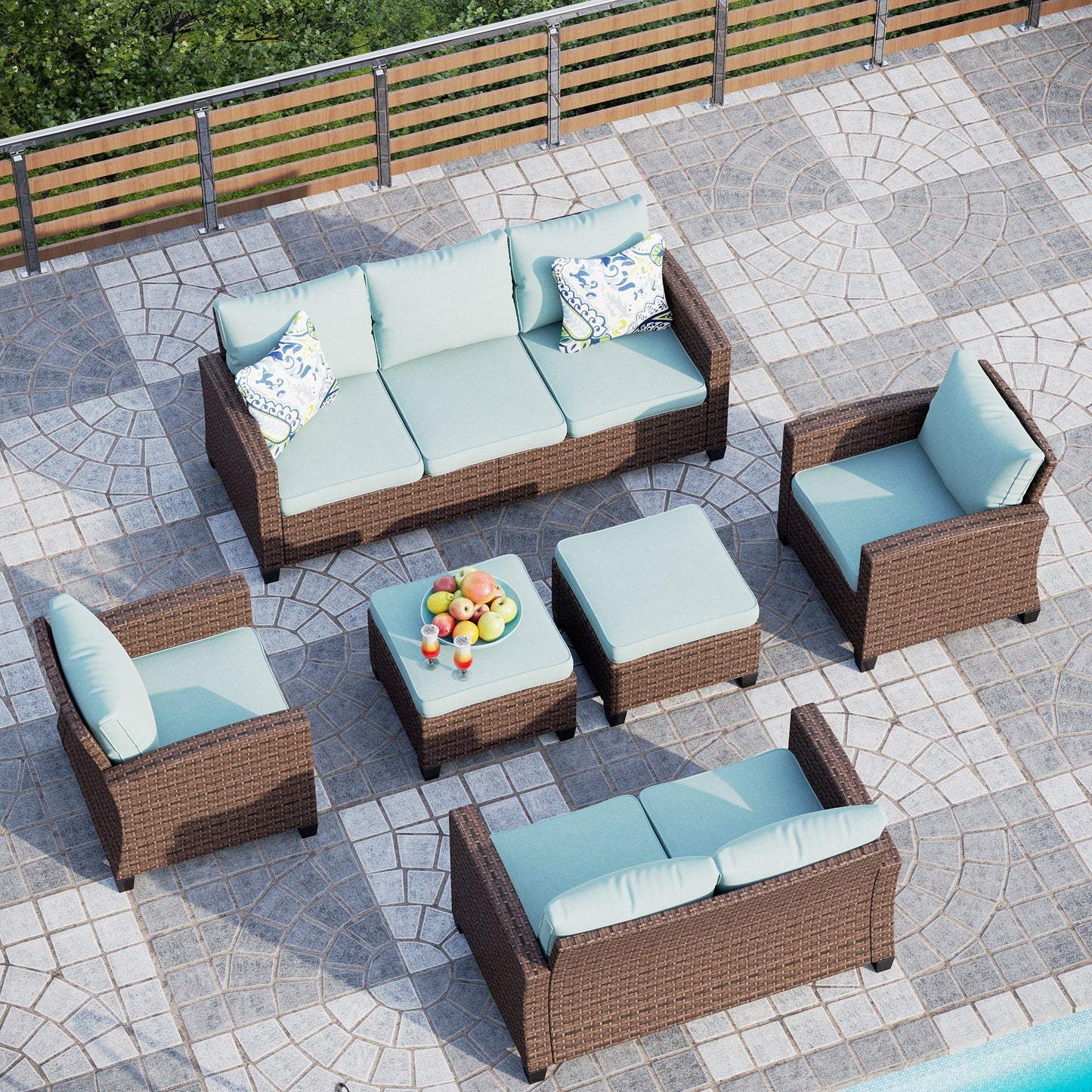 Sophia & William 9-seat Rattan Patio Converation Set Wicker Outdoor Sectional Sofa Set with Chairs