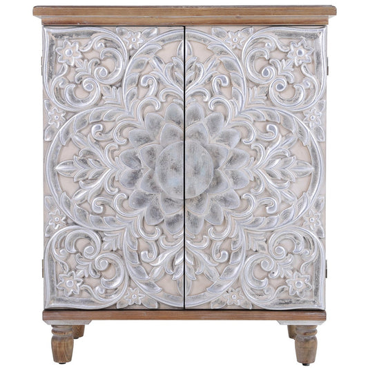 Sophia & William Accent Storage Cabinet with Silver Flower Carved Pattern