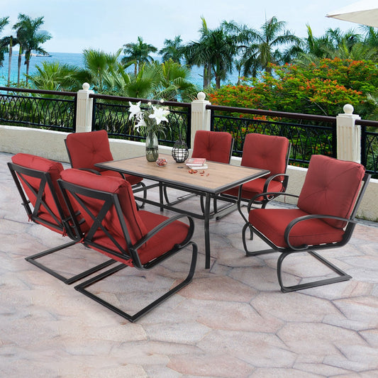Sophia&William 7-Piece Outdoor Patio Dining Set Steel Frame Conversation Set, Red