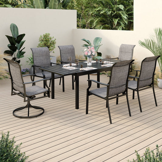 Sophia & William 7 Piece Patio Dining Set 1 Piece Metal Rectangle Table & 6 Pieces Textilene Patio Chairs