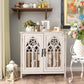 Alpha Joy 2-Door Accent Cabinet, Retro Storage Cabinet with Hollow-Carved Church Window Door for Entryway, Living Room, White