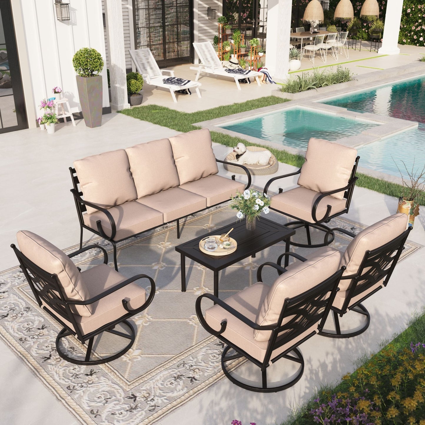 Sophia & William Metal Patio Furniture Set Outdoor Sectional Conversation Set, Beige