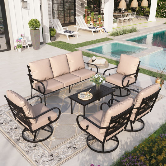Sophia & William Metal Patio Furniture Set Outdoor Sectional Conversation Set, Beige
