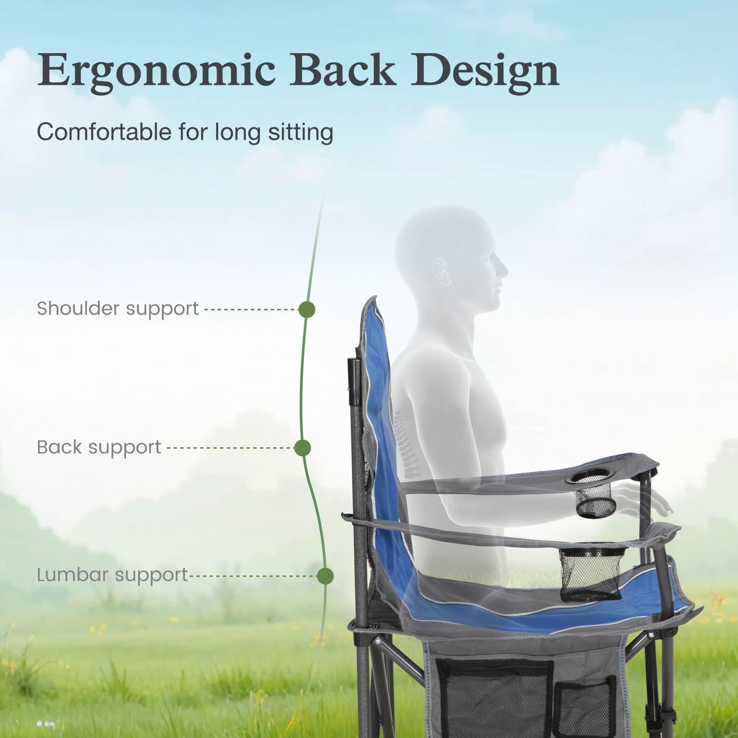 Sophia & William Oversized Camping Chair Outdoor Portable Folding Chair Heavy-Duty Steel Frame Support 350 Lbs, 2 Pack, Gray