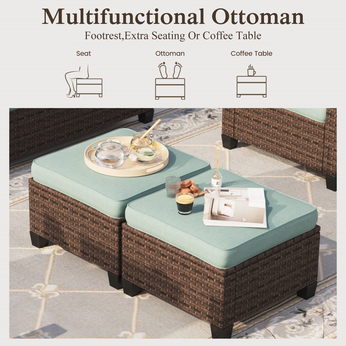 Sophia & William 9 Pieces Wicker Patio Furniture Set with 56" Fire Pit Table 12-Seat Outdoor Conversation Set , Blue