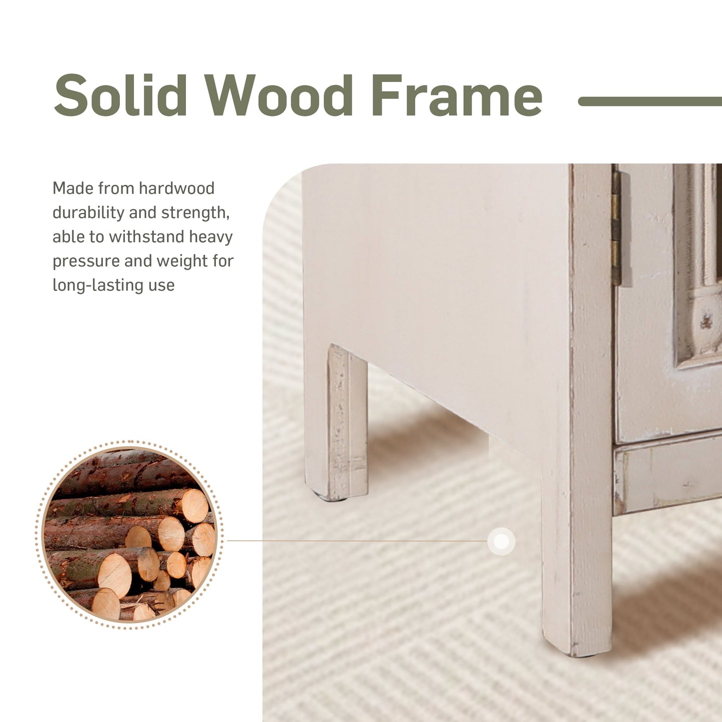 Alpha Joy 2-Door Accent Cabinet, Retro Storage Cabinet with Hollow-Carved Church Window Door for Entryway, Living Room, White