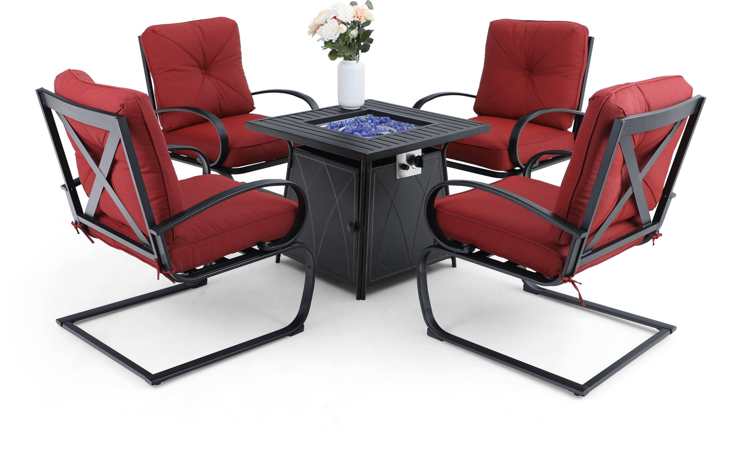 Sophia & William 5 Pcs Metal Patio Dining Set with Gas Fire Pit Table - Red