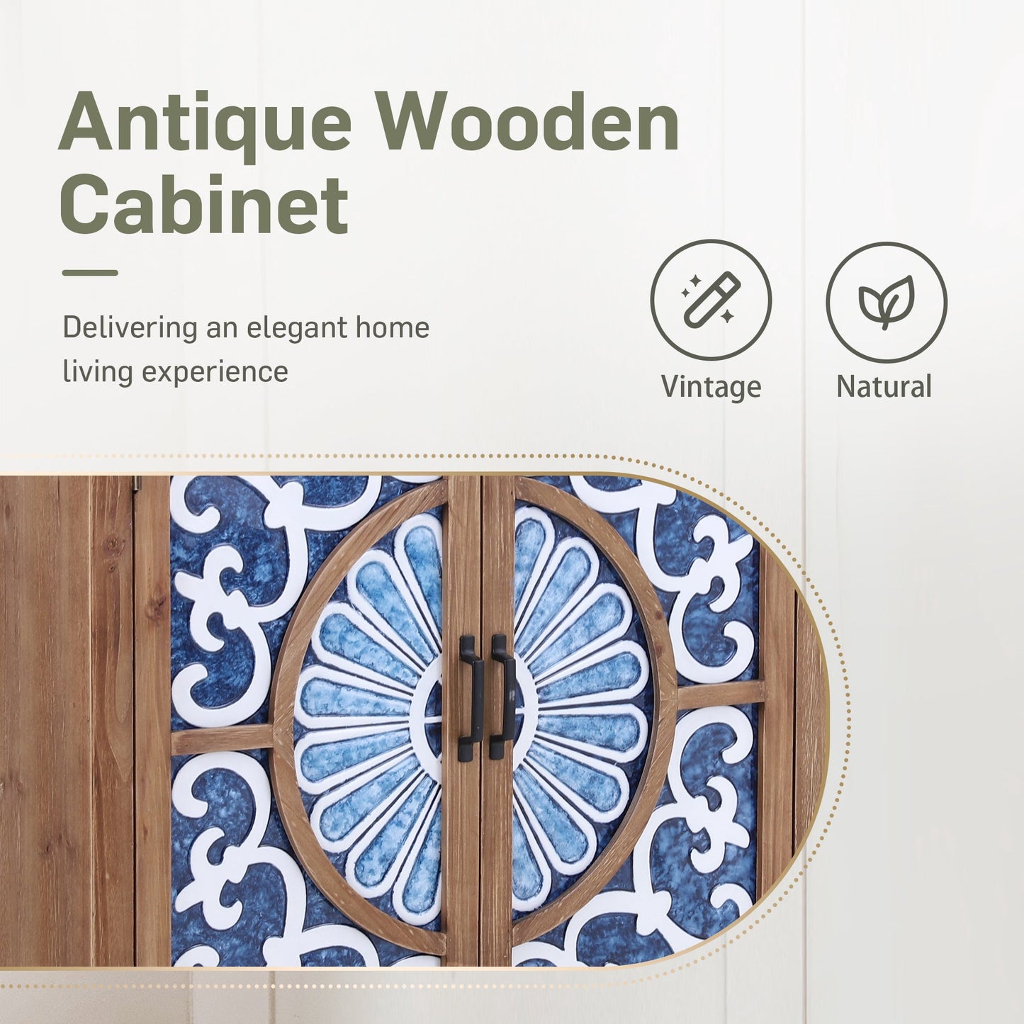 Alpha Joy Rustic 2-Door Accent Cabinet, Wood Storage Cabinet with Shelves in Porcelain Pattern for Entryway, Dining Room, Blue & White