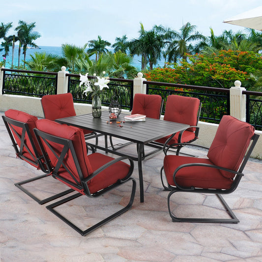 Sophia&William 7-Piece Outdoor Patio Dining Set Steel Frame Conversation Set, Red