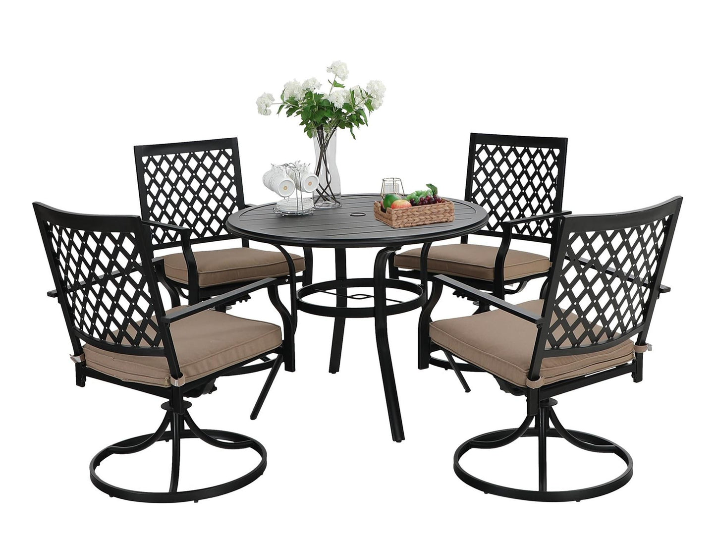 Sophia & William 5 Peices Outdoor Patio Metal Dining Set Swivel Chairs and Table Set