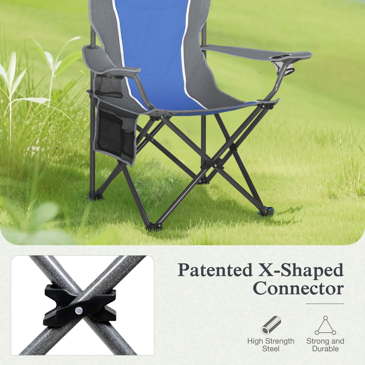 Sophia & William Heavy Duty Camping Chair Outdoor Oversized Padded Lawn Chair with Cooler, 450LBS Capacity, Green