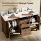 Sophia & William 60" Bathroom Vanity with Double Sink Freestanding Wood Bathroom Cabinet Vanity with 2 Doors of Adjustable Shlves, 2 Pull-out Drawers and 1 Elevated Drawer, Hickory