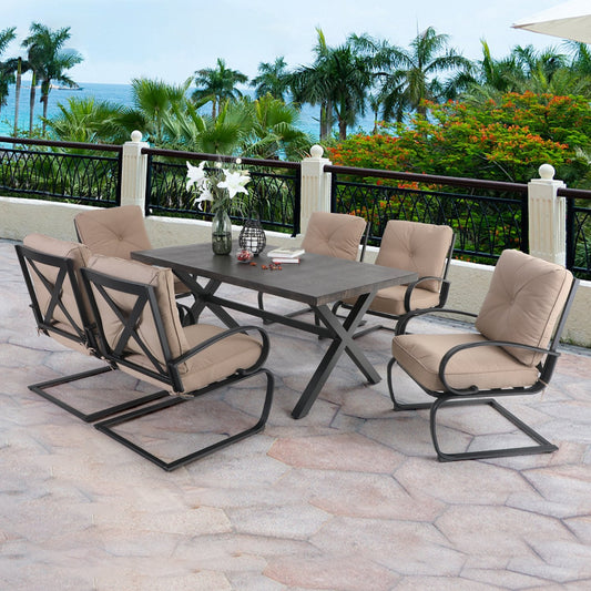 Sophia&William 7-Piece Outdoor Patio Dining Set Steel Frame Conversation Set, Beige