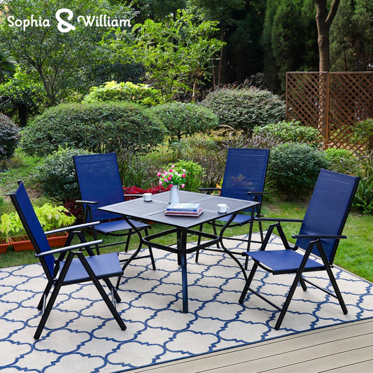 Sophia&William 5Pcs Patio Dining Set Metal Table and Chairs Set for 4 People - Blue